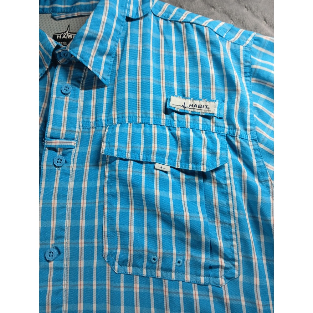 Habit Mens XL Fishing Shirt Blue Plaid Short Sleeve UPF 40+ Ventilated Mesh Back - Picture 3 of 9